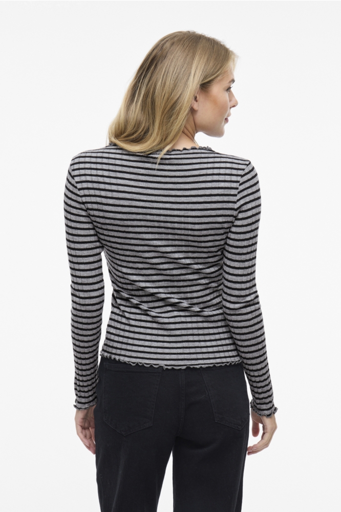 VIRIKA L/S FUNNEL NECK TOP - NOOS 14107470 MEDIUM GREY MEL/ BLACK
